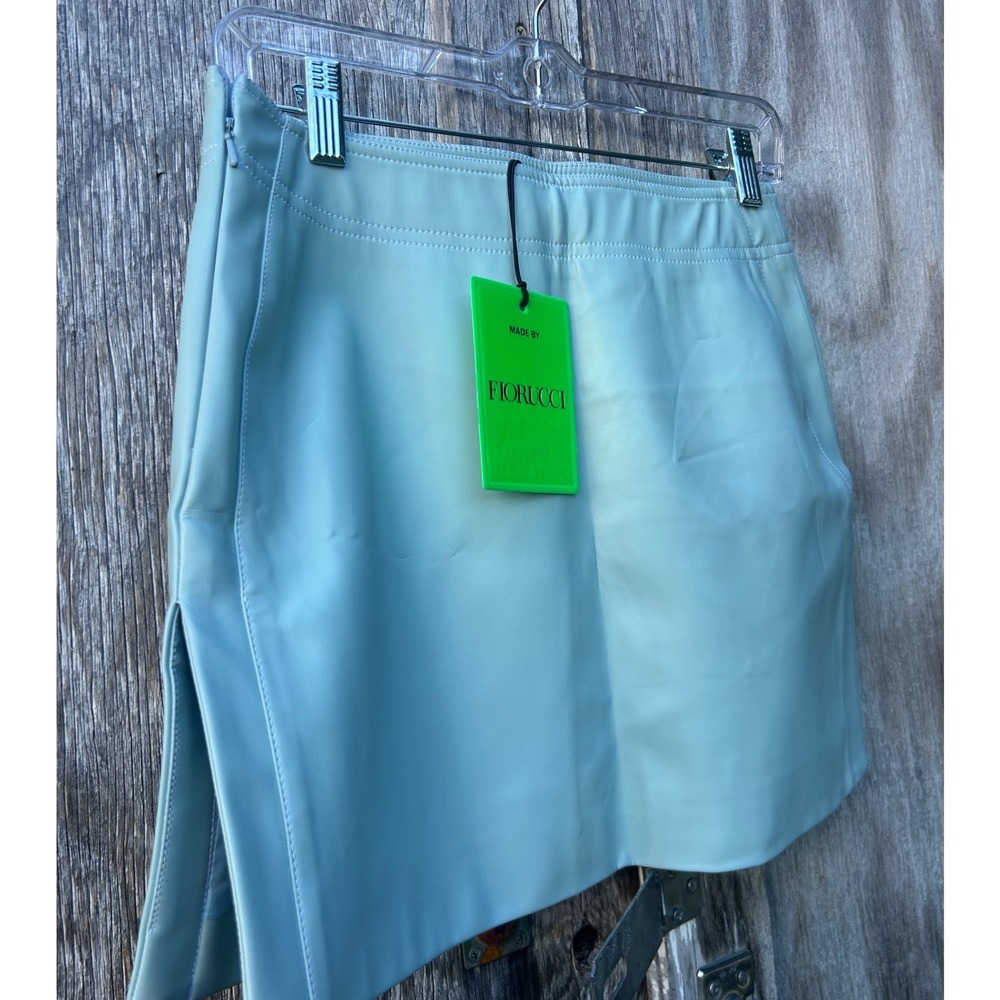 Fiorucci Faux Leather Mini Skirt Blue Teal Y2K Vegan Mod 90s Italian Euro NWT